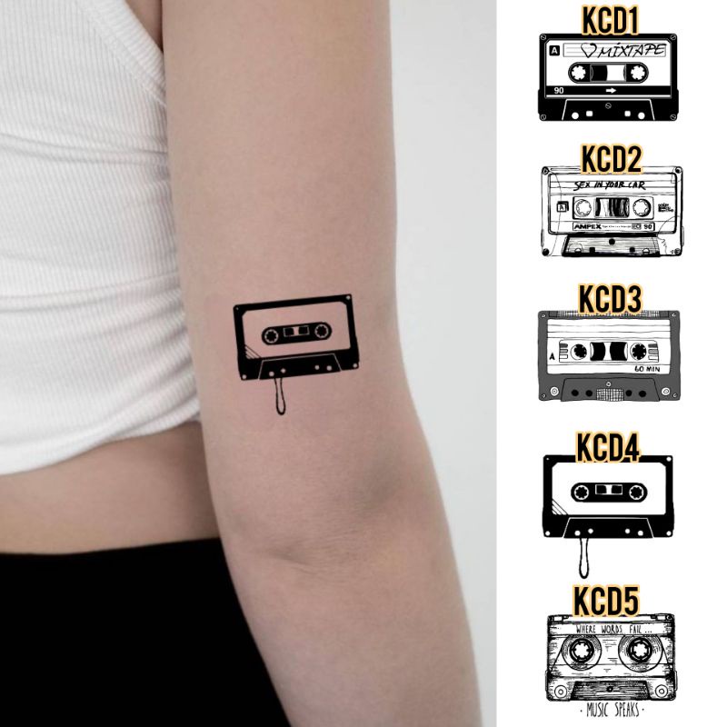 Tato Temporer Caset Cassetta Tape music Stiker Tato Minimalis - KCD