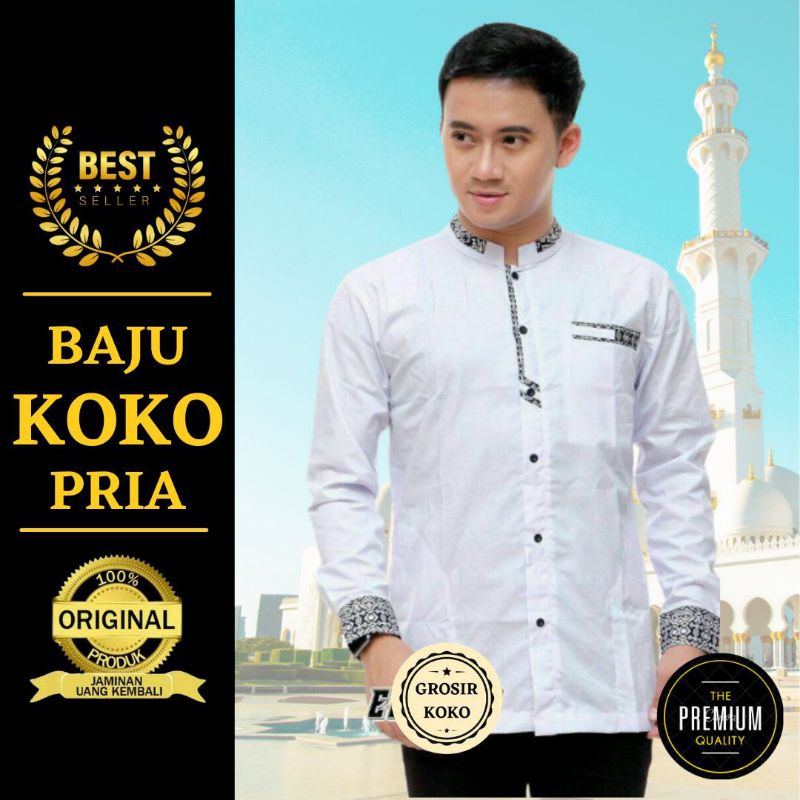 Promo Baju Muslim Pria Lengan Panjang Putih Terbaru Motif Anos Original El Rumi Kemeja Koko Laki Lak