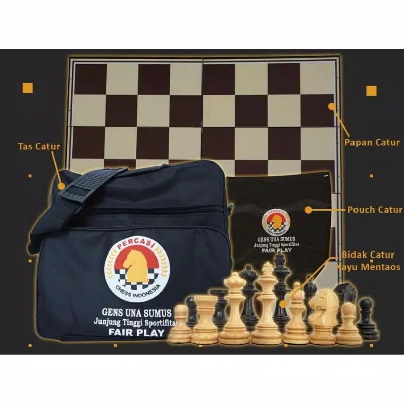 PAKET HEMAT CATUR Set Catur Kayu Model Semeru + Tas Catur + Papan Catur Lipat 4