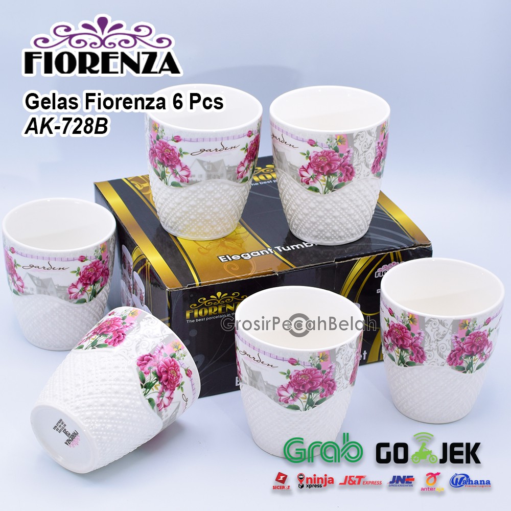 Gelas Cangkir Mug Cup Keramik isi 6 Motif Fiorenza AK-728B
