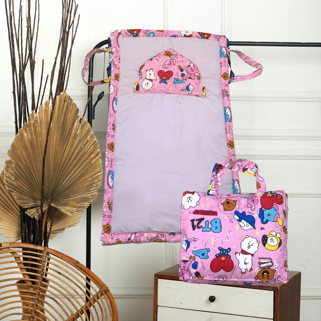 Sajadah Anak + Tas Karakter / Sajadah Anak Motif / Sajadah Anak Tebal 51 x 91-BT21 Pink