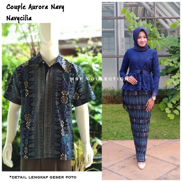 Couple Aurora Navy Brukat/ Kebaya busui Kebaya Wisuda/ Couple Lamaran/ Couple kebaya