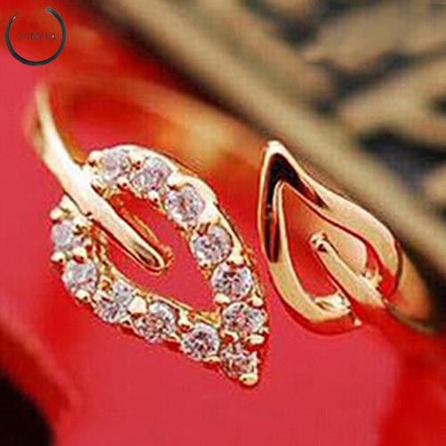 Cincin Daun dengan Berlian Imitasi Adjustable