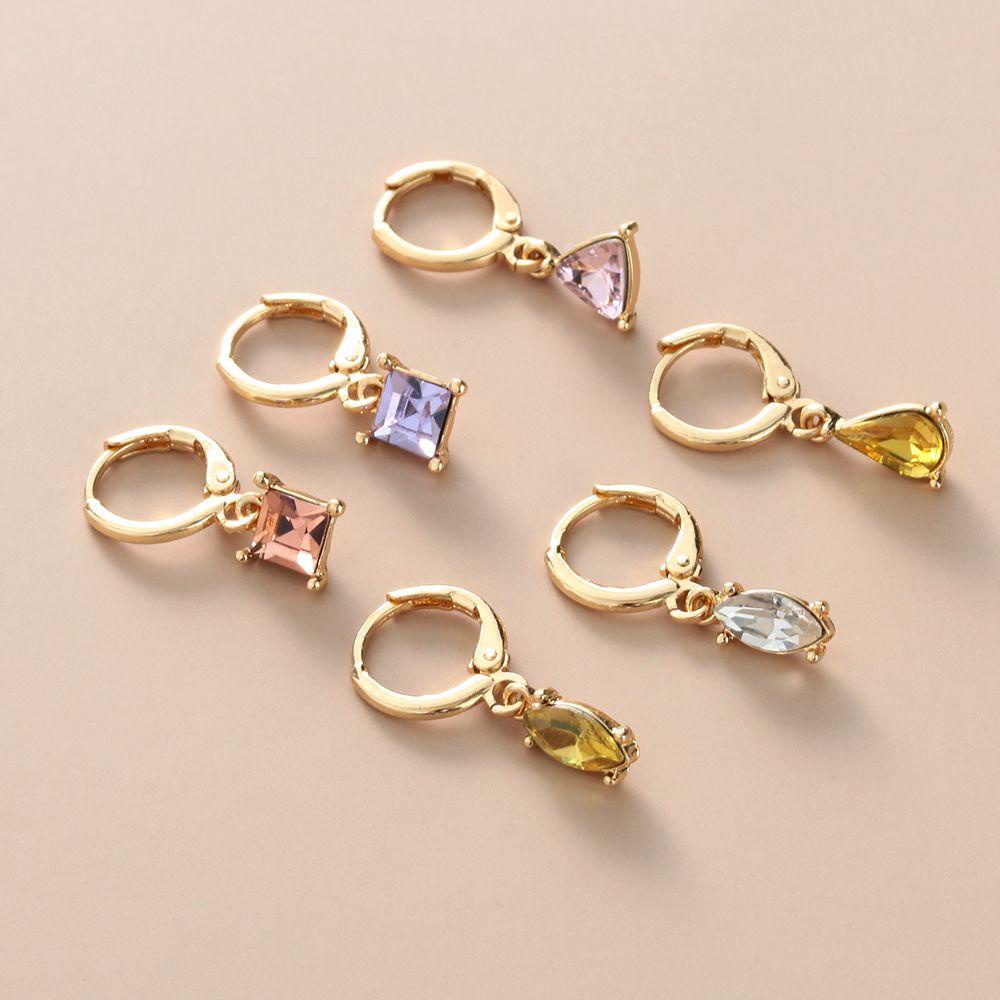 Solighter 6pcs/Set Anting Juntai Warna Emas Baru Fashion Citrine Amethyst