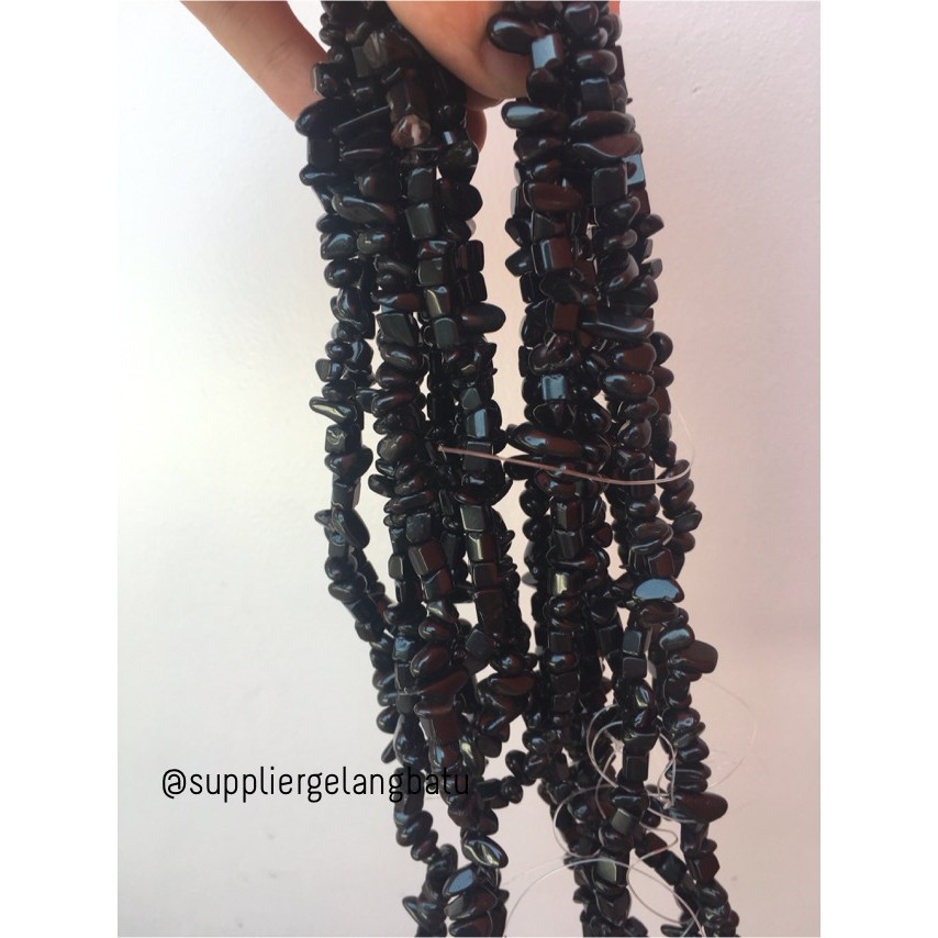 kerikil Batu alam onyx agate hitam Beads 1cm kilap aksesoris craft grosir supplier bahan fashion