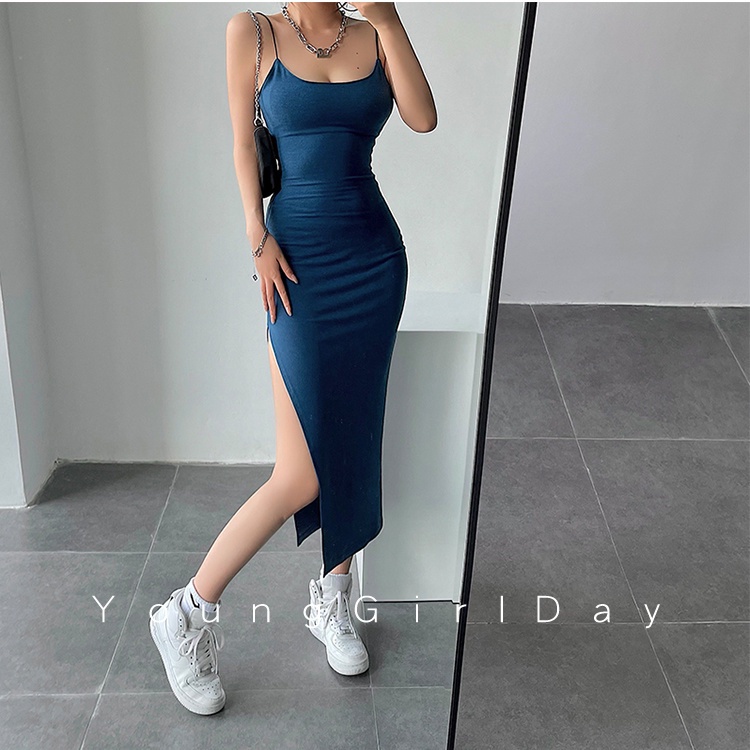 Suhao Gadis Eropa dan Amerika Sexy Slim Spice Tinggi Slip Panjang Tas Pinggang Gaun Elastis