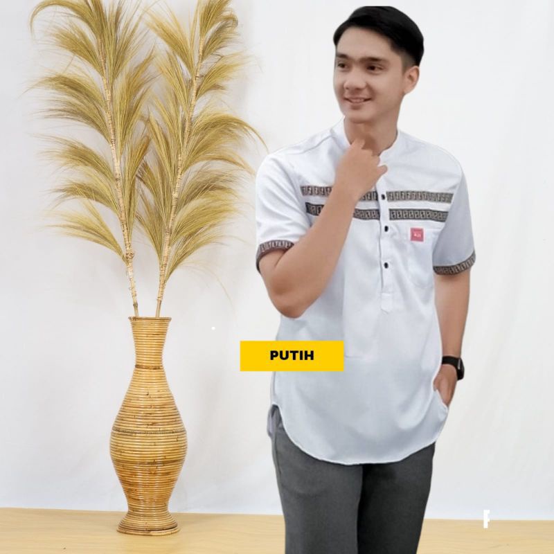 Koko Kurta FF Lengan Pendek Pria Baju Muslim Cowok Bahan Katun Adem Bisa Bayar Ditempat COD