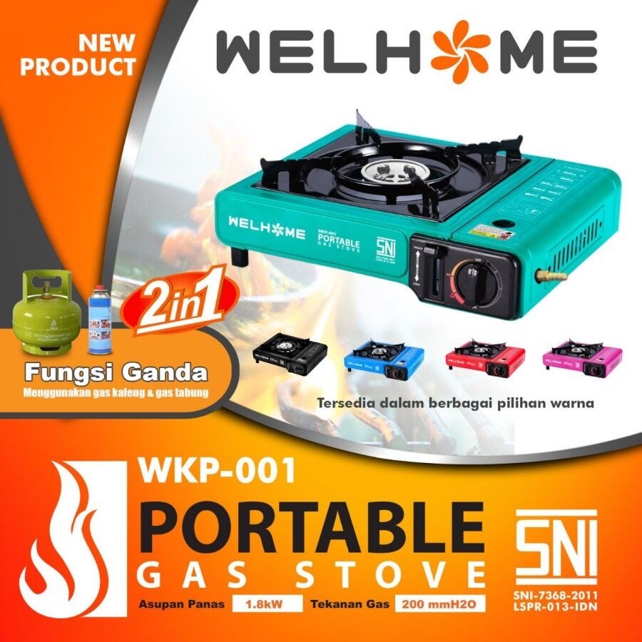 Kompor Gas Portable WELHOME  2 IN 1 Gas Elpiji Dan Gas  Kaleng - SNI