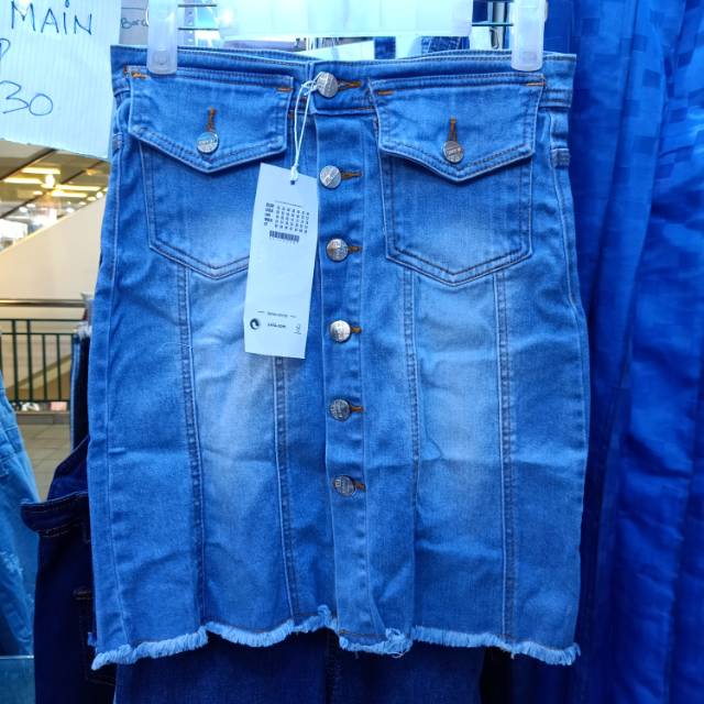 Rok jeans wanita  kancing 5 bahan stretch garet