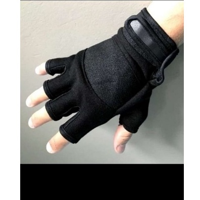 Sarung Tangan Motor half finger kain tebal anti keringat bahan kain tebal separuh jari tangan warna hitam cowok