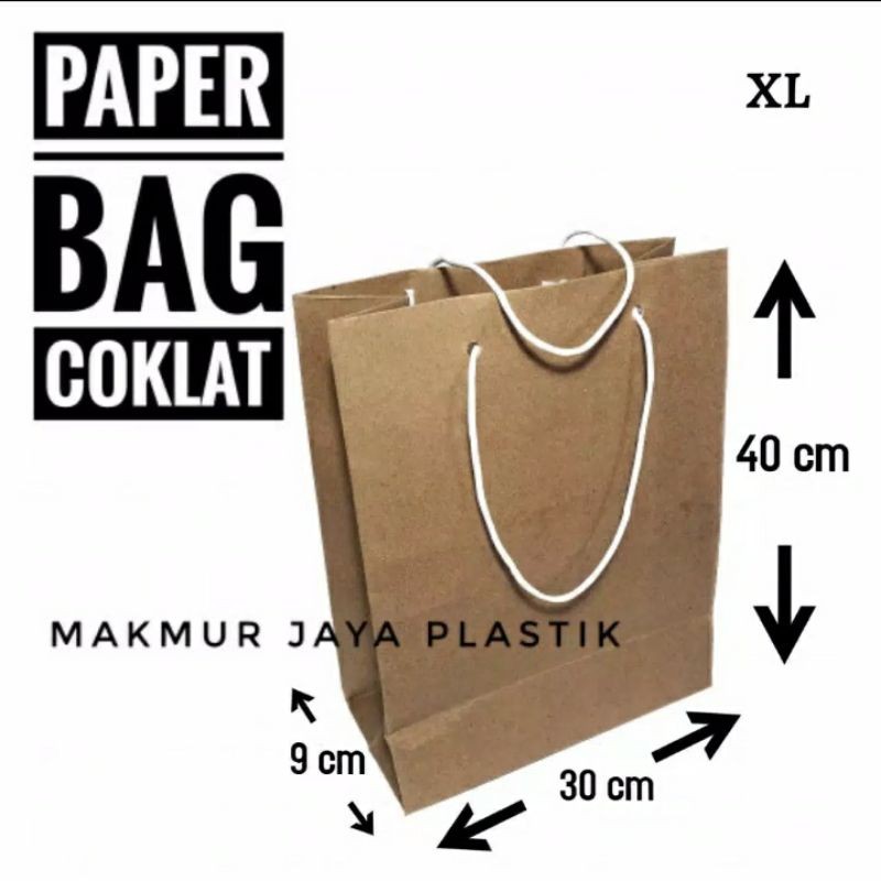 

PAPER BAG COKLAT POLOS XL 30 X 40 X 10 ISI 12 PCS