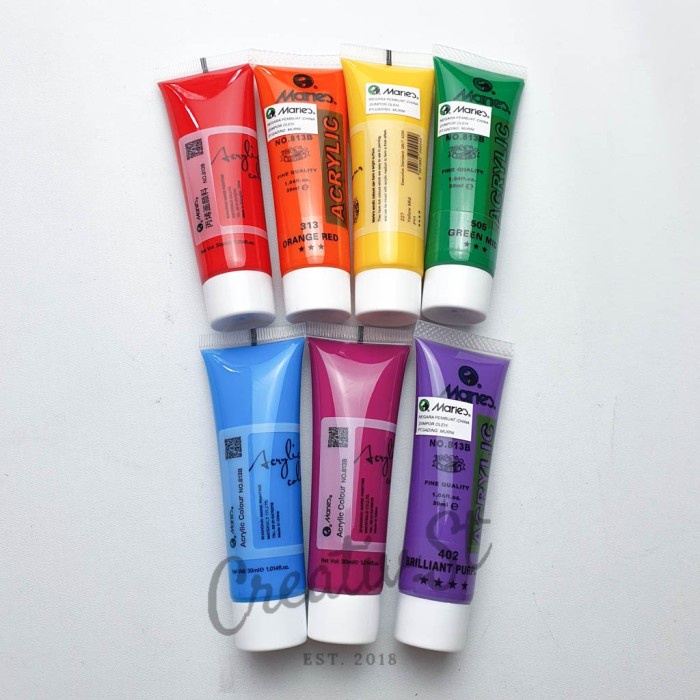 

(TERLARIS) Maries Acrylic 30 ml Paint Acrylic Set Cat Akrilik Warna Dasar - 7 Warna
