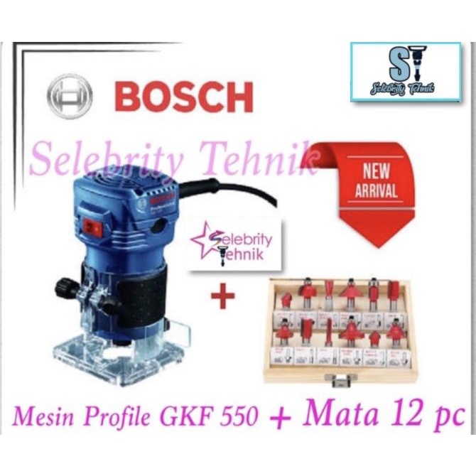 Mini Profil / Router Listrik 6mm GKF 550 Bosch + Mata 12 pc Bit Set selebr17 Ayo Beli