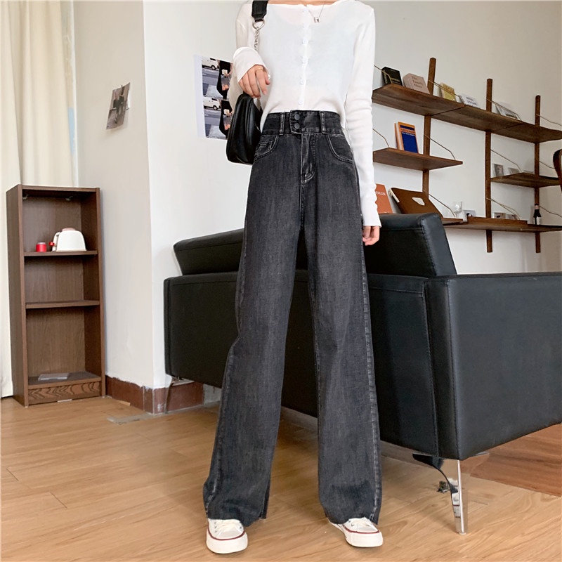 [COD&amp;READY STOK]Celana Jeans Wanita Loose Celana Panjang High Waist Straight Denim Pants