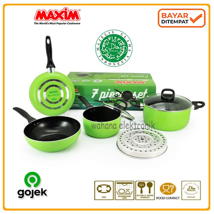 Maxim New Halania 7 Set - Hijau/ Panci set Murah/ Panciset Dapur/ teflon anti lengket
