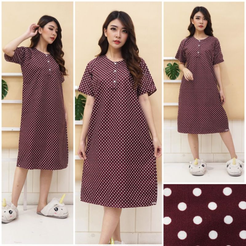 DASTER JUMBO LD 120 KATUN KARAKTER KANCING DEPAN BUSUI BUMIL LENGAN PENDEK GUDANG_DASTER_PEKALONGAN-JB POLKA MARUN