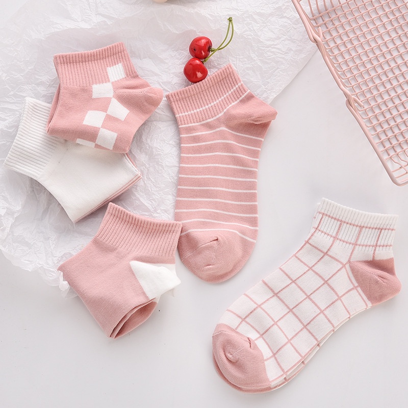 [littlecrab] Kaos Kaki Pink Square Kotak Women Socks Import Kaos Kaki Catur Berkualitas Kaus Kaki Pendek Lembut Korean Style