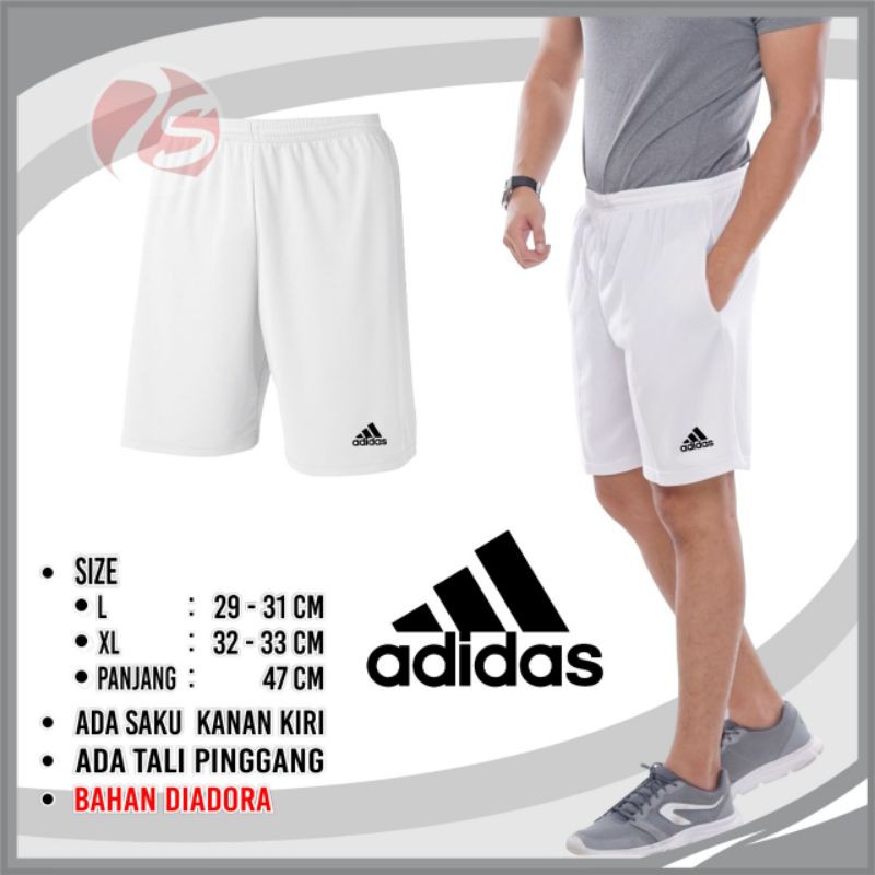 Celana pendek putih badminton tenis voli pingpong training pendek putih bulutangkis murah celana pendek pria bagus ada saku kanan kiri resleting bawahan olahraga pria short white kolor putih tes tni polisi celana polos putih kantong resleting celana pria-adidas