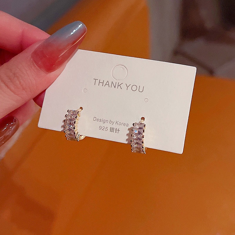Anting Bulat Simple Bahan Sterling silver 925 Dengan Zircon Untuk Wanita