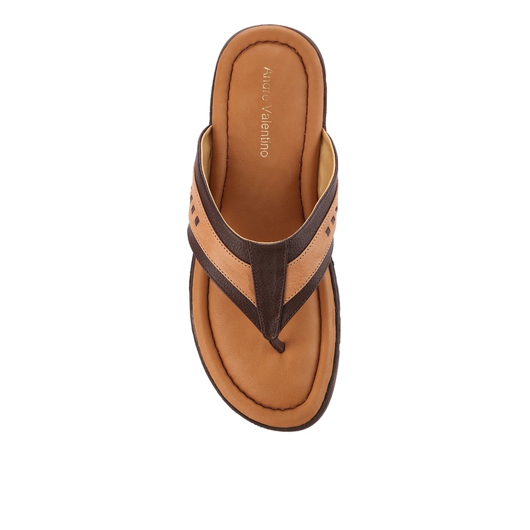 SANDAL JEPIT KULIT ANDRE VALENTINO PRIA ORIGINAL CASUAL COKLAT AVM07