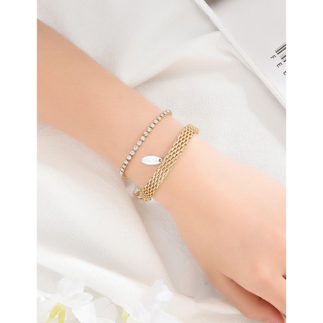 LRC Gelang Tangan Fashion Gold Diamond Chain Crystal Bead Double Bracelet D03969