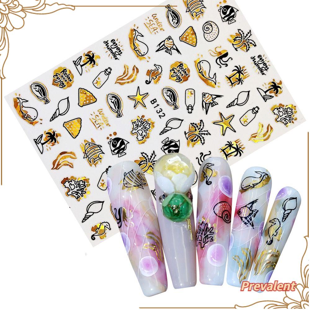 Stiker Kuku Desain Bunga Daun Warna Hitam Emas Untuk Manicure