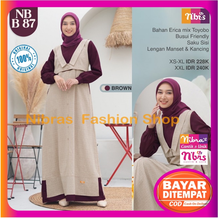 Gamis Nibras Promo Gamis Nibras Terbaru 2022 NB B87 Grey Brown Baju Dress Dres Wanita Dewasa Muslim 