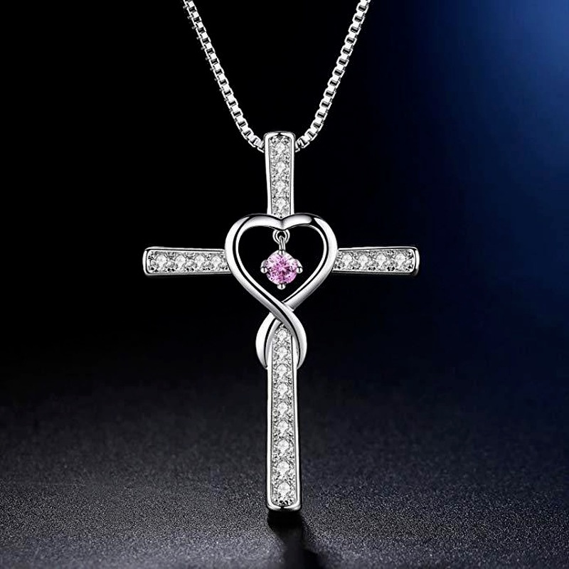 [Ready Stock]Fashion New Cross Inlaid Diamond Pendant Plated 925 Silver Love Necklace