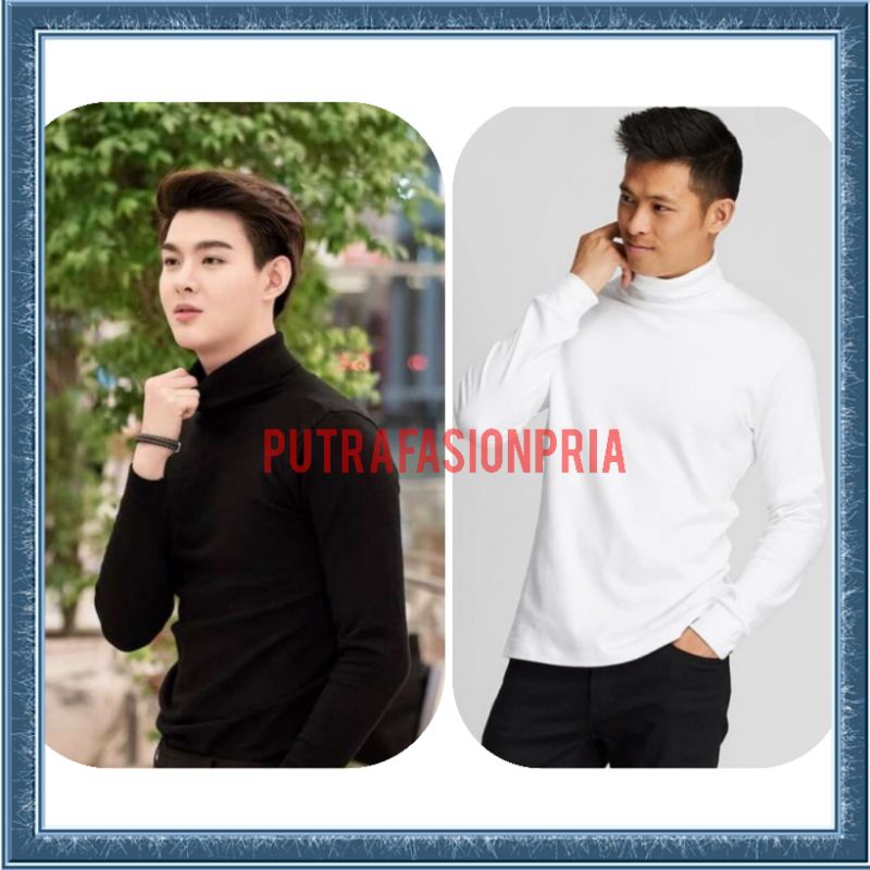 Kaos Kerah Tinggi Baju Turtleneck Pria Wanita Lengan Panjang Korean Style