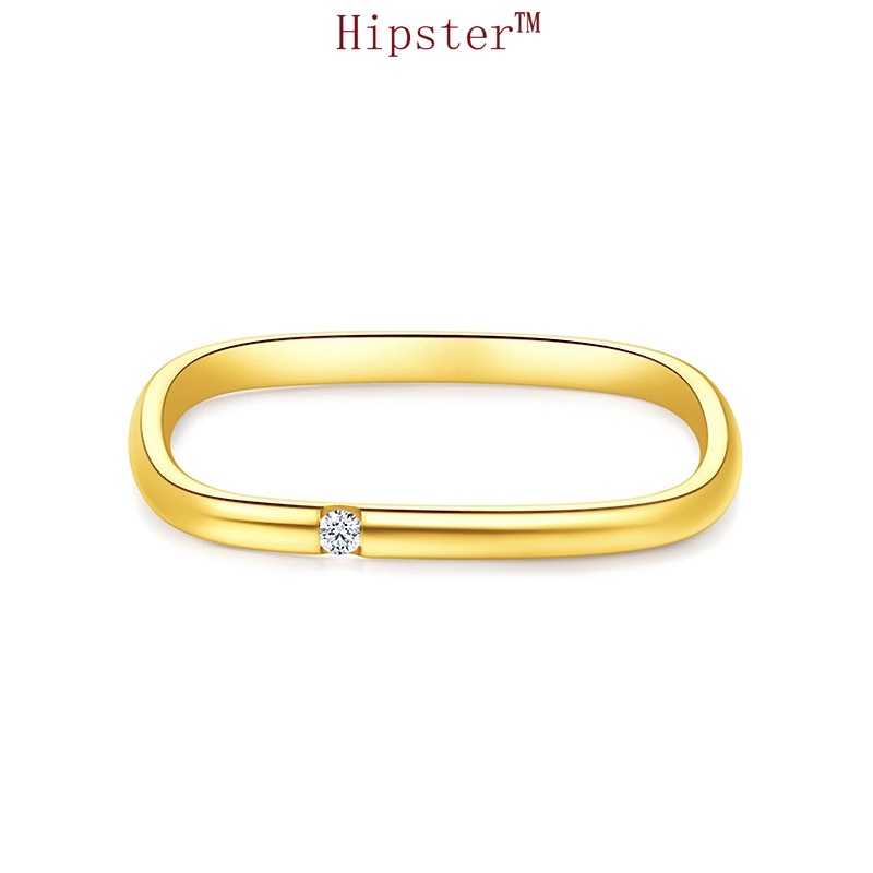 Domineering luxury geometric ring with diamond square gold ring