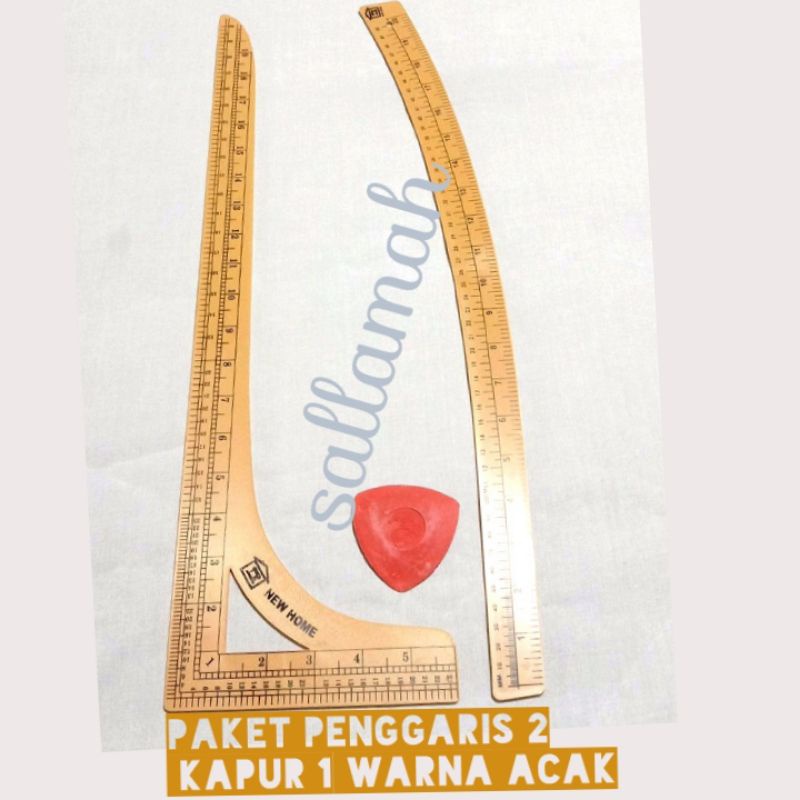 

paket penggaris pola isi 3 / penggaris 2 + 1 kapur warna acak