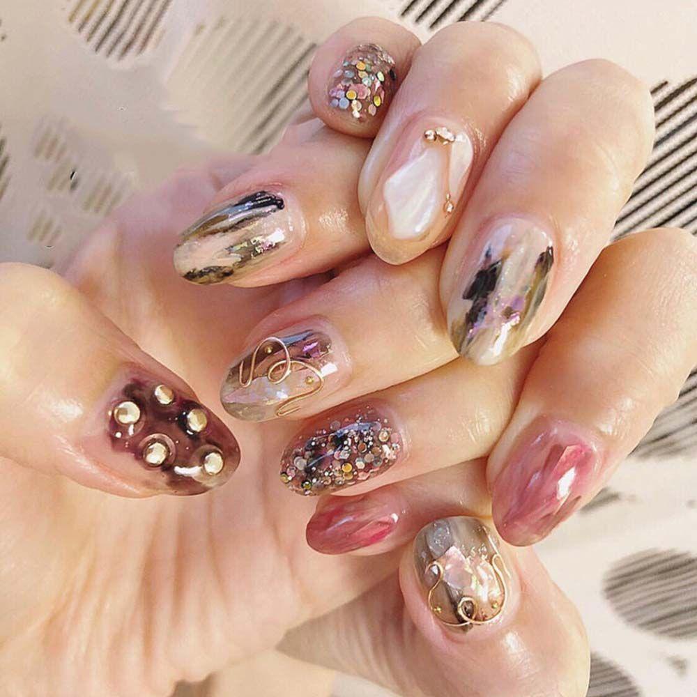 Agustinina Shell Batu Nail Art Dekorasi Gaya Jepang Permen Warna Symphony Tipis Slice Natural Crushed Stone Abalone Shell Slice DIY Perhiasan Kuku