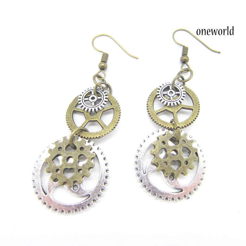 OW# Steampunk  Women Gear Pendant Hook Earrings Piercing Party Club Jewelry Gift