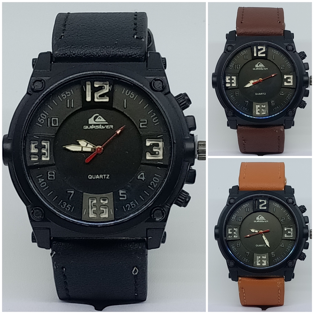 Jam Tangan Pria Fashion Sporty Strap Kulit Quiksilver Analog Polos