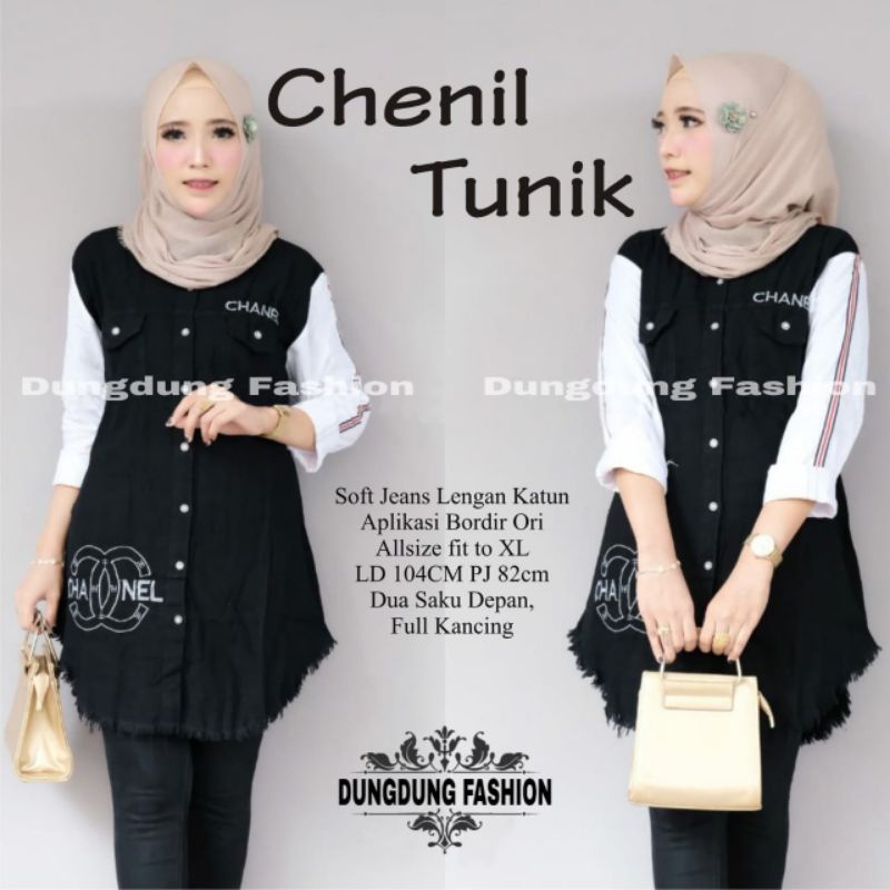 Tunik Soft Jeans Lengan Katun Denim Berry Tunik Chenil Tunik Maya Tunik Baju Pakaian Wanita Premium 