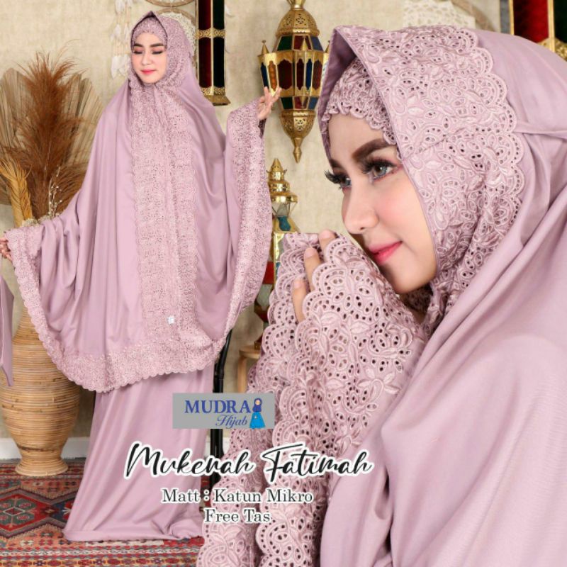 MUKENA FATIMAH, CANTIK DAN ANGGUN ORIGINAL MUDRA HIJAB, KATUN MIKRO MIX RENDA MEWAH, DINGIN LEMBUT D