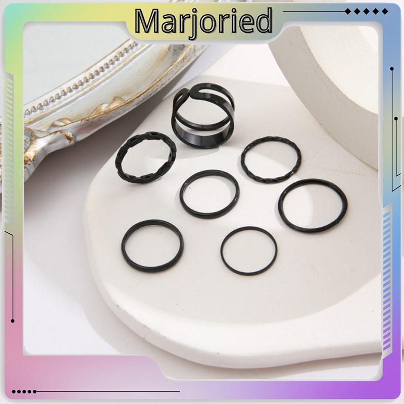 7pcs Cincin Korea Hitam Gaya Punk Aesthetic Cincin Titanium Pria Keren Untuk Wanita Ring Jewelry-MJD