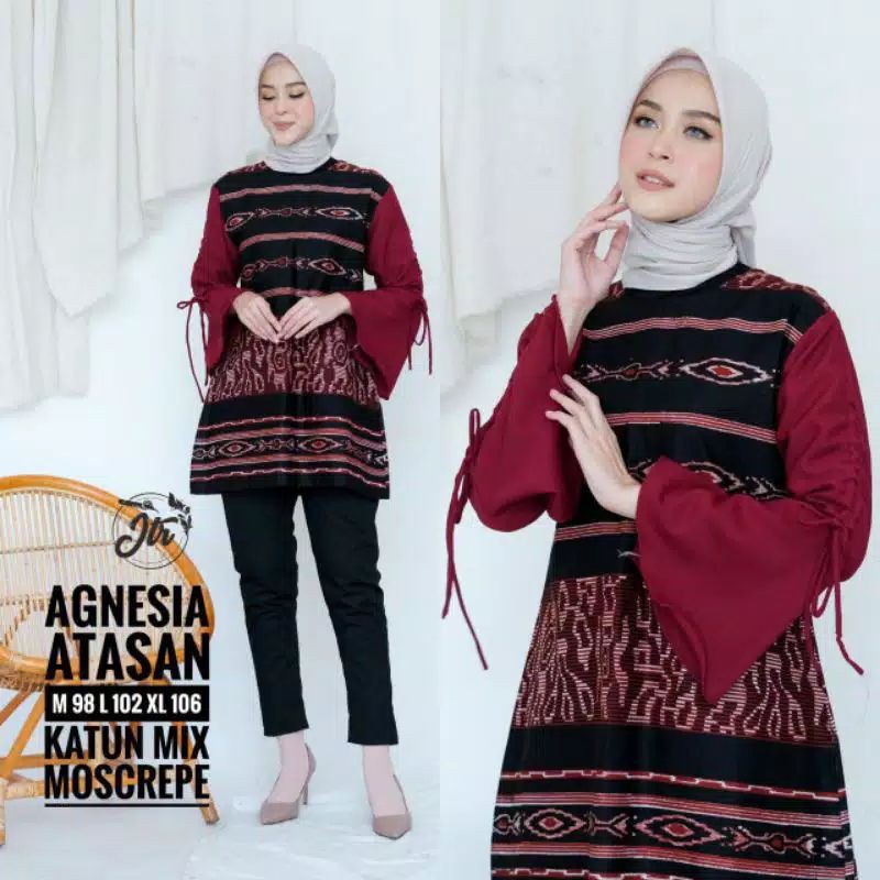 tey-17 Batik wanita ASJ SA HRB026 Kenongo Kemeja Tosca Pendek-Agnesia Maroon