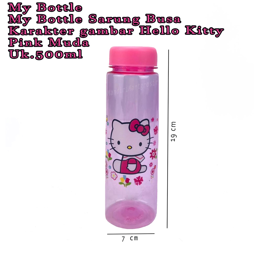 Botol Air * My Bottle Sarung Busa * botol minum * karakter gambar Hello Kitty * Pink muda * 500ml