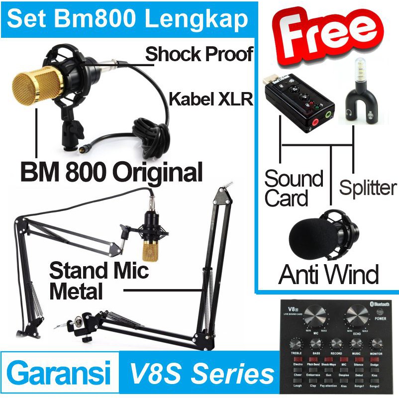 Paket  Mikrofon BM 800 Original Lengkap Untuk HP Android Komputer - BM800 Rekaman Android Iphone