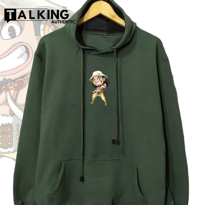 Jaket Hoodie Hudi Cowok HIJAU ARMY Distro Original TALKING Switer Hodi Pria Keren Sablon ONE PIECE LUFFY USOP Hitam Suiter Hoddi Sweatshirt Korean Style Terlaris