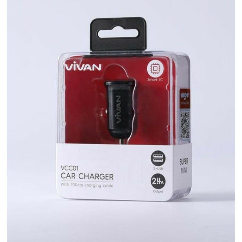 Charger Mobil Vivan VCC01 2.4A Car Charger Free Kabel Micro USB ORIGINAL