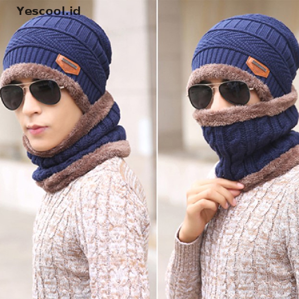 【Yescool】 Winter Hats For Men Skullies Beanie Hat Winter Cap Men Women Wool Scarf Caps .