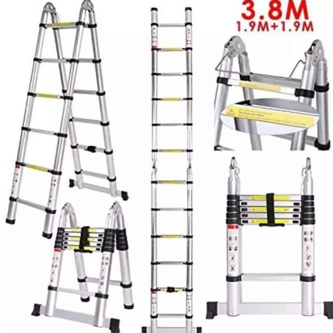 Tangga Lipat Aluminium Teleskopik 3.8M Double Telescopic 3,8 Meter
