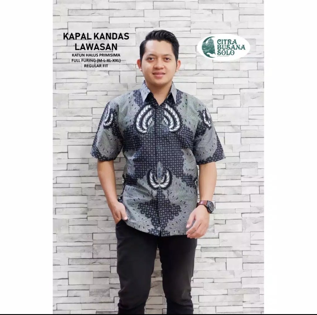 Kapal Kandas Lawasan Pendek Kemeja Batik Pria Full Furing Bahan Katun Primisima