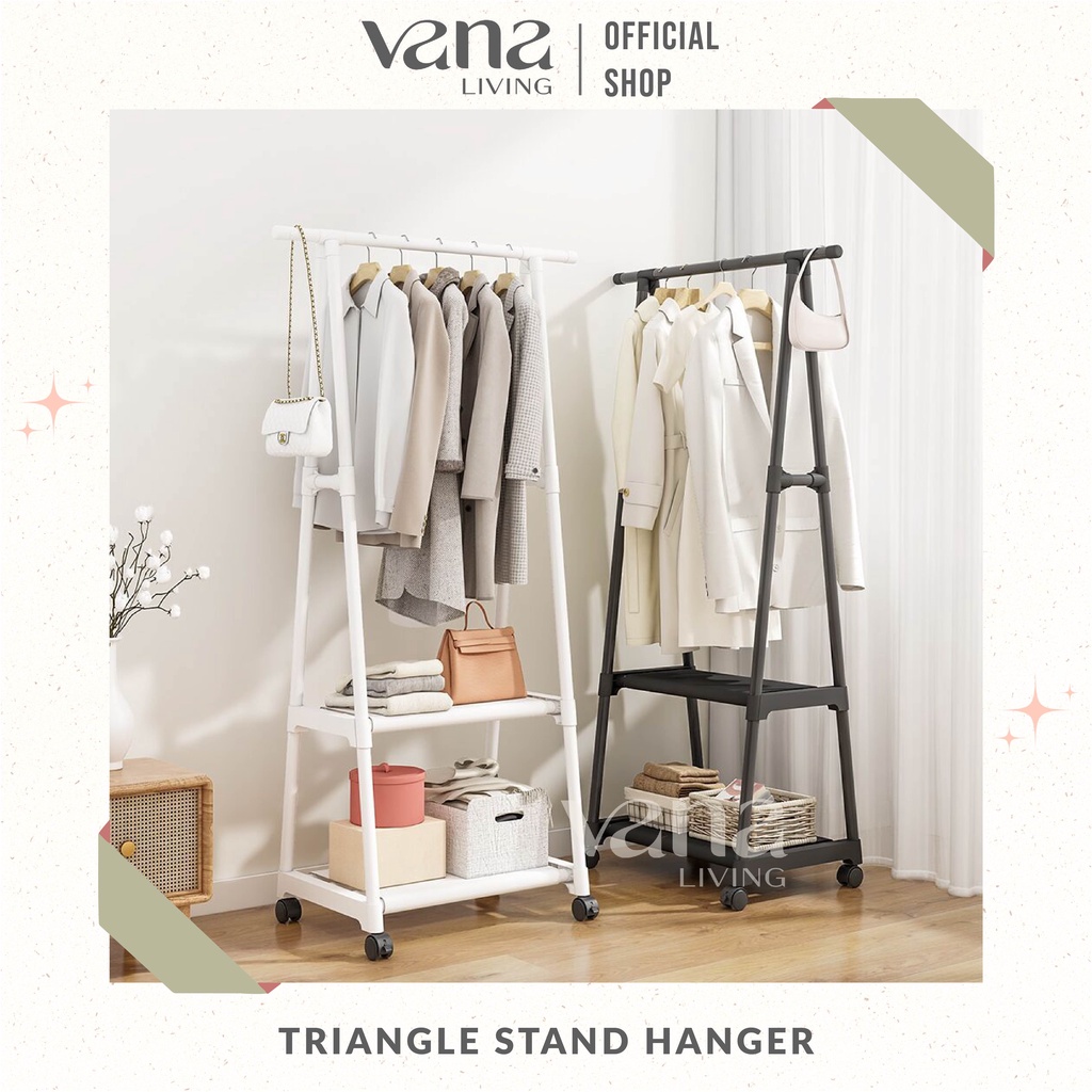 Vana Gantungan Baju Triangle Stand Hanger Rak Kamar Tidur Serbaguna 4 Roda Untuk Tas Topi Sepatu