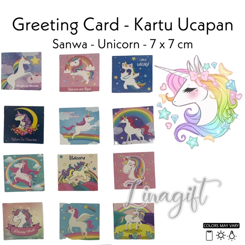 ( Set 12 Pc ) GREETING CARD SANWA 7X7 - KARTU UCAPAN SANSAN WAWA - GIFT CARD MICKEY PRINCESS HELLOKITTY FROZEN TSUM SPIDERMAN BIRTHDAY