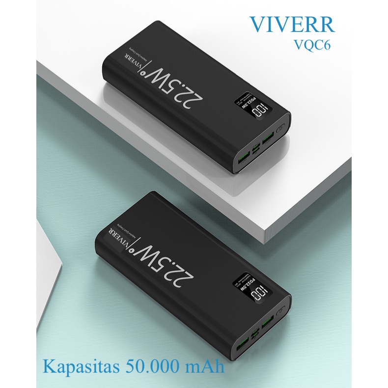 Powerbank QUICK CHARGING 22.5 W VIVERR kapasitas 50.000 mAh type VQC6 REAL kapasitas orginal garansi 1 Tahun.