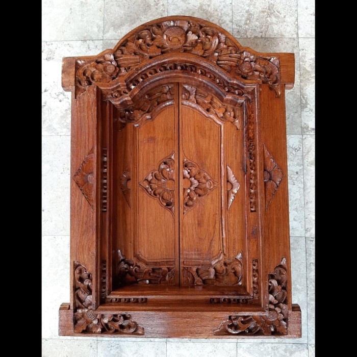 Jendela Tradisional Gebyok Jati Ukiran Bali model Ukiran Polos - Tanpa Finishing