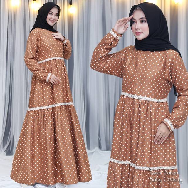 Gamis Polkadot Terbaru / Gamis Polkadot Rempel / Gamis Casual Terlaris / Gamis Katun Terikini